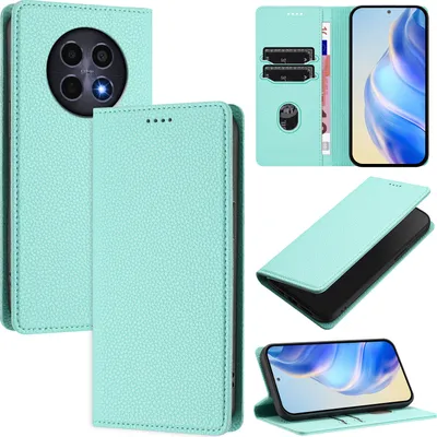 Produktbild von Litchi Leder Handyhülle für Realme 13 5G/Realme C65 5G/Realme 12x/Realme 12 5G Wallet Kartenfächer Standfunktion Hülle Türkis