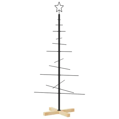 Image de Arbre de Noël VidaXL en métal avec support en bois, noir, 120 cm