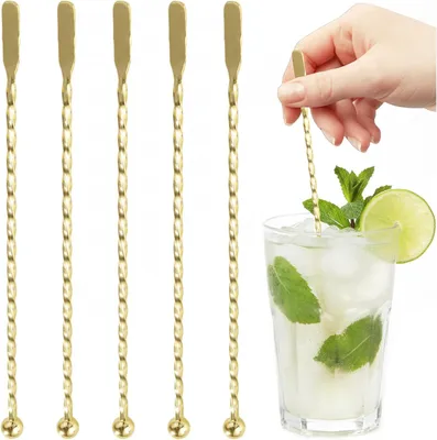 Immagine prodotto di Mescolatori per cocktail in acciaio inossidabile - Set da 5 pezzi - 19 cm - Colore oro