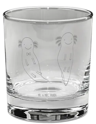 Produktbild von Mr. & Mrs. Panda Whiskyglas Axolotl Liebe - Transparent - Geschenk, Freundin, Freund, für Frauen, Hochzeitstag, Jahrestag, Tumbler Glas, Whiskey, Gravur, Rocks