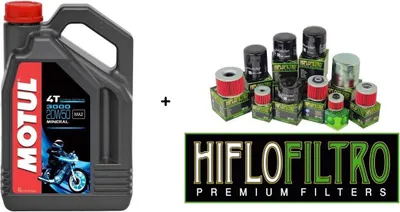 Zdjęcie produktu dla Olej silnikowy MOTUL 3000 20W-50 4L + filtr oleju HF do HONDA KAWASAKI SUZUKI YAMAHA