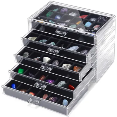 Image de Vitrine avec 90 compartiments et 5 tiroirs - Boîte de rangement transparente pour bijoux