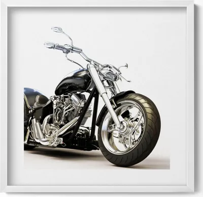 Produktbild von Schwarzes Motorrad– Wandbild mit Rahmen – Gerahmtes Bild  – Wanddekoration – 50x50 cm –  Weiß Rahmen