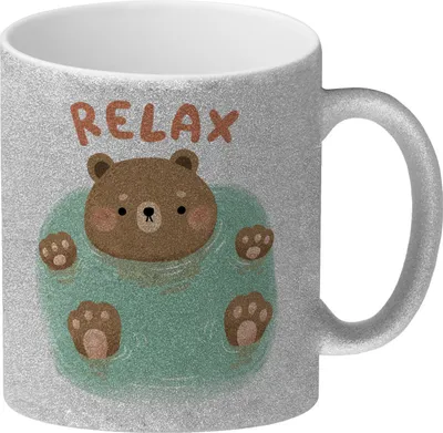 Produktbild von Bär Glitzer-Kaffeebecher mit Spruch Relax
