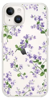 Zdjęcie produktu dla Elastyczne etui do iPhone'a 13 Mini, wykonane z przezroczystego silikonu TPU, z motywem kwiatowym – fioletowe niezapominajki