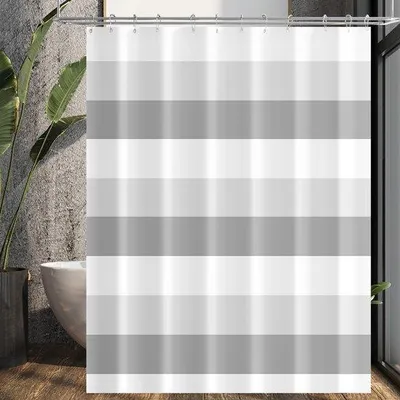 Imagen del producto de Cortina de ducha Ibenzoa® gris, 180 x 200 cm – fabricada en poliéster repelente al agua, con revestimiento antibacteriano, resistente al moho, con borde inferior con peso y 12 anillas metálicas inoxidables