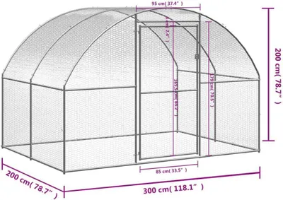 Obrázek produktu pro Kurníky, výběhy a zařízení pro drůbež z galvanizované oceli s vodotěsnou střechou z polyetylénu, rozměry 3x2x2 metry