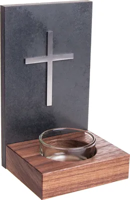 Produktbild von FRITZ COX Weihkessel Stein-Nußbaum mit Kreuz Edelstahl