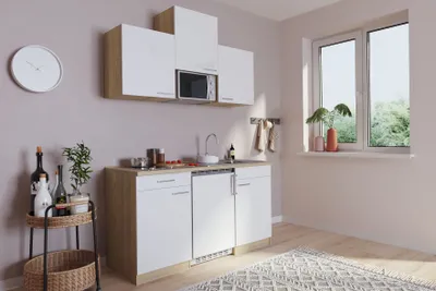 Produktbild von Küche Miniküche Singleküche Küchenzeile Pantry Eiche Weiß Luis 150 cm Respekta