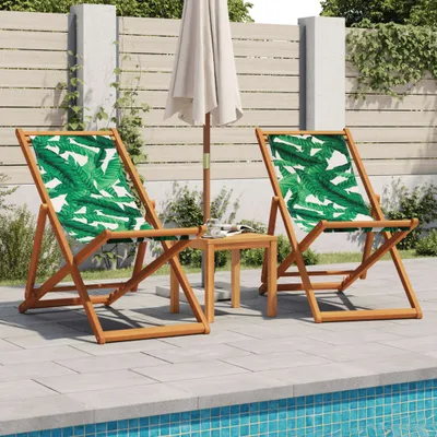 Immagine prodotto di Sedie da Spiaggia Pieghevoli 2 pz Motivo Foglie Tessuto e Legno