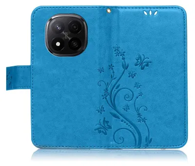 Produktbild von Handy Tasche für Xiaomi Redmi Note 14 Pro Hülle Handyhülle mit Blumenmuster Klapp Hülle mit Standfunktion und Kartenfächer Farbe Blau