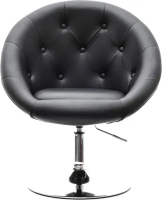A black swivel chair with a chrome base and adjustable height.