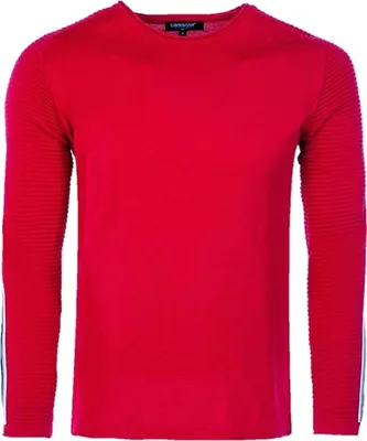 Zdjęcie produktu dla Zupełnie nowy, elegancki sweter z dzianiny CARISMA CRM7569 w kolorze czerwonym z paskami na rękawach, rozmiar L