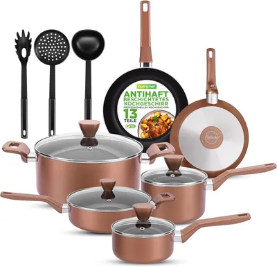 Produktbild von 13-dielna súprava hrncov NutriChef - nepriľnavá súprava hrncov a panvíc s pokrievkami - pre plynové, elektrické a sklokeramické varné dosky, súprava hliníkových panvíc bez PFOA