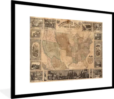 Produktbild von MuchoWow® MuchoWow® Gerahmtes Poster Karte - Vintage - Amerika 80x60 cm - Poster mit zchwarzem Bilderrahmen - Schlafzimmer-Dekorationen - Fotoposter