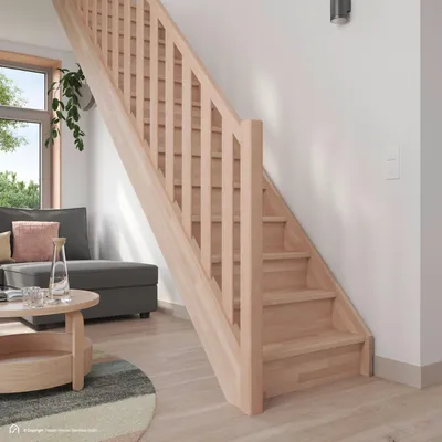 Produktbild von Holztreppe Intercon Casablanca | Buche | gerader Verlauf | 80 cm Breite | einseitiges Geländer | mit Setzstufen