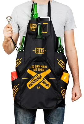 Grill-Schürze für Männer, deutsche Aufschriften, 7 Taschen, inkl. Flaschenöffner