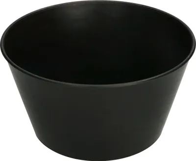 A black mixing bucket on a white background.