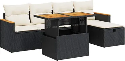 Produktbild von vidaXL 6-tlg. Garten-Sofagarnitur mit Kissen Schwarz Poly Rattan