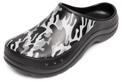 Produktbild von Gartenclogs für Herren Ultraleicht EVA Gartenschuhe LA-CA-ComoHappyMan (Schwarz/Weiß Tarnmuster, 43)