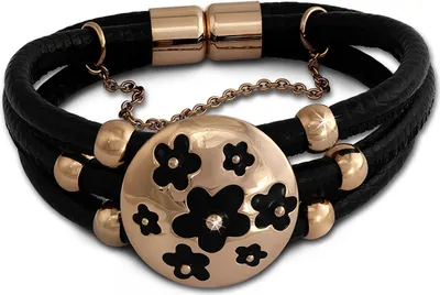 Image de Amello Bracelet Femme Fleurs Cuir Acier inoxydable 333 or rose doré D2LAQ011S9