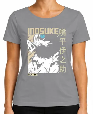 Productafbeelding van Inosuke Demon Slayer Wildsvarkenmasker, anime-thema, cadeau voor fans, Japanse streetwear, dames T-shirt, grijs, maat L