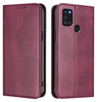 Produktbild von Handyhülle für Samsung Galaxy A21S, Vintage Leder RFID Schutz Kartenfach Standfunktion Magnetische Klapphülle Rot