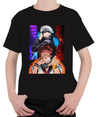 Produktbild von Jujutsu Kaisen Gojo Satoru Sukuna Flammen Augenbinde Geschenk Kinder T-Shirt, Schwarz, 140