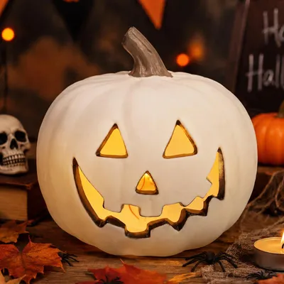 LED Kürbis Laterne Halloween Deko weiß 20 cm