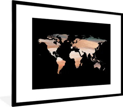 Produktbild von MuchoWow® Gerahmtes Poster Weltkarte - Farben - Schwarz 80x60 cm - Poster mit Schwarzem Bilderrahmen Wandposter Rahmen Foto Bilder - Schlafzimmer-Dekorationen - Fotoposter