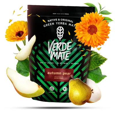 Produktbild von Verde Mate - Mate Tee Autumn Pear 500g - Dicke Blätter 5mm, Luftgetrocknet - Süße Birne - Mild - Yerba Mate Brasilien - Natürliche Energie