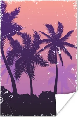 Produktbild von MuchoWow® Poster Palme - Nacht - Sommer - Illustration 20x30 cm - Papierdruck