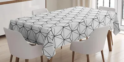 Obrázek produktu pro ABAKUHAUS Geometrický ubrus, abstraktní linie, šedá barva, pruhovaný vzor se šestiúhelníkovým designem, 140 x 170 cm, černá a bílá