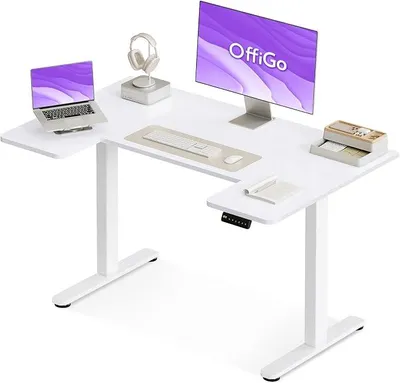 Image de Bureau réglable en hauteur avec fonction mémoire, 120x70 cm, blanc | Plateau de bureau en forme de U, 2 réglages mémoire, bureau réglable en hauteur, moteur silencieux, réglable de 72 à 118 cm