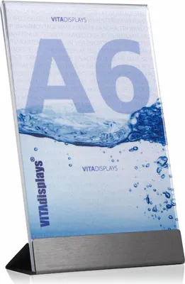 Produktbild von DIN A6 Tischaufsteller als L-Ständer mit Edelstahl Basis