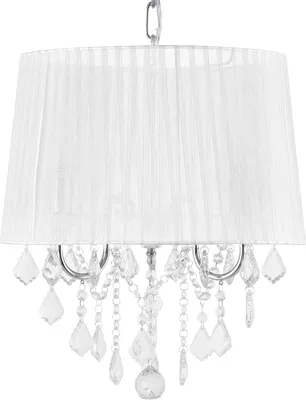 Zdjęcie produktu dla BELIANI Lampa sufitowa biała metalowa 110 cm materiałowy abażur 3 żarówki kryształy glamour