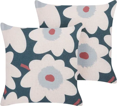 Produktbild von BELIANI Dekokissen 2er Set Mehrfarbig 45 x 45 cm Quadratisch mit Blumen Motiv Florales Muster Modern für Wohnzimmer Schlafzimmer Bett Sessel