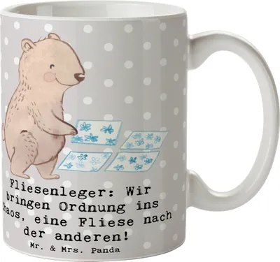 Produktbild von Mr. & Mrs. Panda Teetasse Fliesenleger Ordnung - Grau Pastell - Geschenk, Geduld, ins Chaos, Handwerk, Berufsleben, kaffeetasse keramik, Handwerkskunst, Kaffeebecher