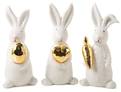 Produktbild von Logbuch-Verlag 3 edle Osterhasen Deko Figuren Gold weiß Osterdekoration aus Porzellan Ostergeschenke 12,5 cm