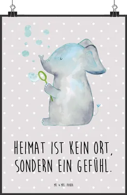 Produktbild von Mr. & Mrs. Panda Bild Elefant Seifenblasen DIN A2 - Grau Pastell - Geschenk, kunstdruck poster, Liebesspruch, Elefanten, Heimat, Wandbild, drucke, Lustige Sprüche, Liebe
