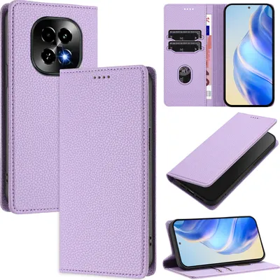 Immagine prodotto di Custodia in pelle per Realme C63 5G, pelle Litschi, custodia a portafoglio con slot per carte e supporto Viola