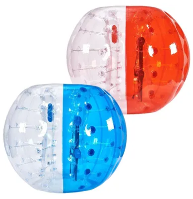 Produktbild von VEVOR Aufblasbare Bumper Balls 2er-Pack, 5FT/1.5M Körper Sumo Zorb Bälle für Teenager & Erwachsene, 0.8mm dicke PVC Menschliche Hamster Bubble Bälle für Outdoor-Teamspiel, Bumper Bopper Spielzeuge für Garten, Hof, Park, Rot & Blau geteilt