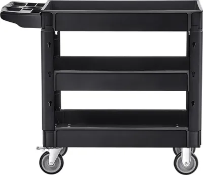 Produktbild von Utility Service Cart, 3 Shelf 550LBS Heavy Duty Plastic Rolling Utility Cart with 360° Swivel Wheels (2 with Brakes), Medium Lipped Shelf, Ergonomic Storage Handle for Warehouse/Garage/Cleaning