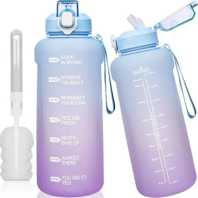 Productafbeelding van Famanu drinkfles van 2 liter met rietje en tijdmarkering - BPA-vrij
