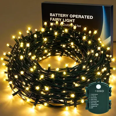 Lichterkette 15 m, 150 warmweiße LEDs, 8 Modi, Timer, IP44