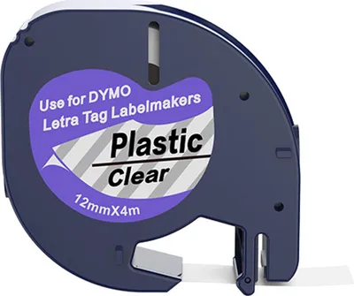 Produktbild von Dymo kompatibles Letratag 12267 (S0721530) Band, schwarz auf transparent, 12mm x 4m