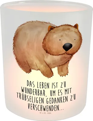 Produktbild von Mr. & Mrs. Panda Windlicht aus Glas Wombat - Transparent - Geschenk, teelichthalter klein, Das Leben Ist schön, Australien, Kerzenhalter, Spruch, Lustige Sprüche