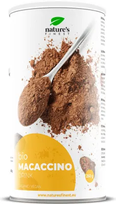 Produktbild von Nature’s Finest - Macaccino Pulver – Superfood Mischung aus Kakao & Maca – Gesunde Alternative zu Kaffee – 250 g