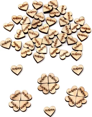 Produktbild von Oblique Unique 50 Holzherzen Mr & Mrs Holz Herzen Hochzeit Deko Dekoration Hochzeitsdeko Tischdekoration Verzierung