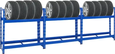 Produktbild von Mega Deal | 3x Reifenregal Tiger | HxBxT 100x110x35cm | 150kg Fachlast | bis zu 24 Reifen | mit Ebenen | Blau